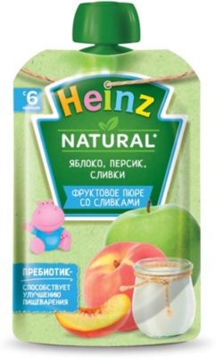 Пюре Heinz яблоко, персик, сливки, с 6 мес, 12 штук