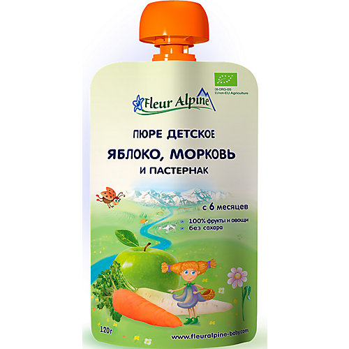 Пюре Fleur Alpine яблоко-морковь-пастернак, с 6 мес, 6 штук от Fleur Alpine