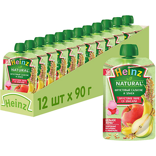 Пюре Heinz фруктовый салатик и злаки, с 6 мес, 12 штук от Heinz