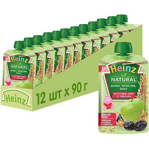 Пюре Heinz яблоко, чернослив и злаки, с 6 мес, 12 штук от Heinz