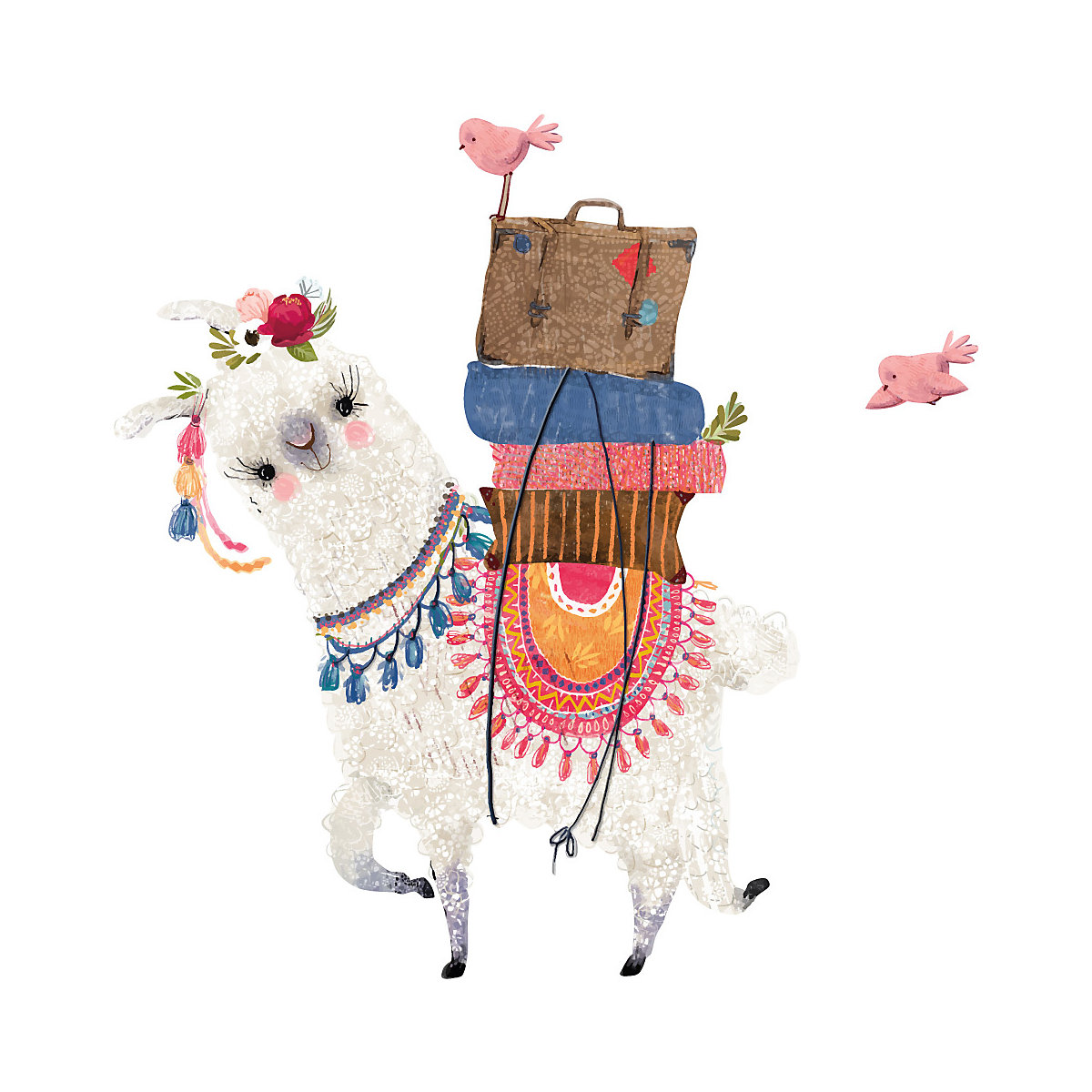 Wandtattoo Kinderzimmer Lama Wandtattoo Aquarell Tiere Lama auf Reisen mit Gepäck