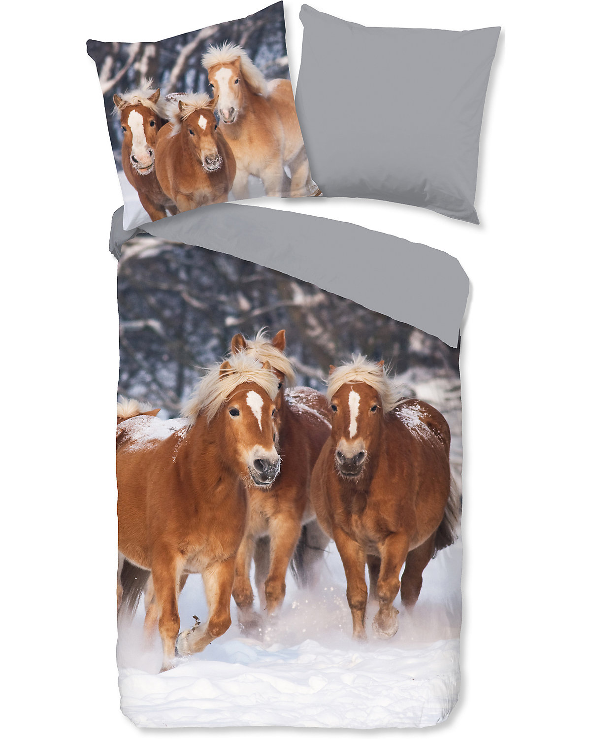 Good Morning Kinder- Wendebettwäsche Happy Horses Flanell 135 x 200 + 80 x 80 cm