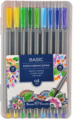Набор капиллярных ручек Bruno Visconti Basic, 18 цветов