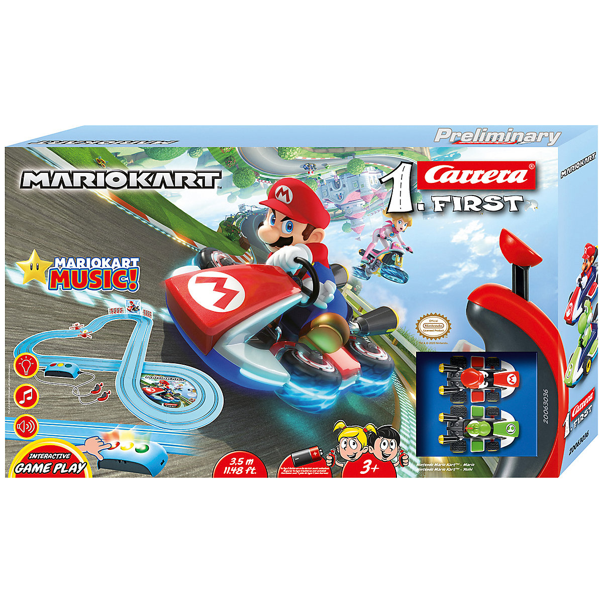 CARRERA FIRST Nintendo Mario Kart Royal Raceway Autorennbahn für Kinder ab 3 Jahren mit Mario und Yoshi mit interaktiven Spielfunktionen Musik Sound- und Lichteffekten
