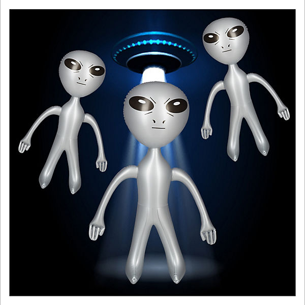 Aufblasalien 3 x Alien aufblasbar Deko Marsmännchen Figuren Wasserspielzeug