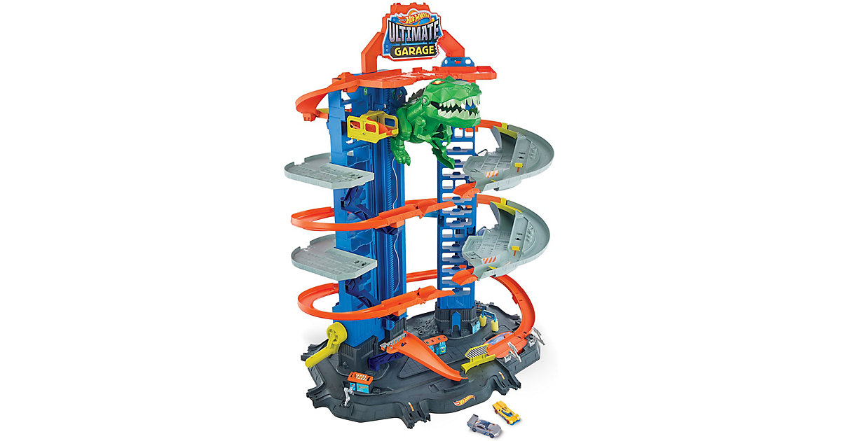 Spielzeug: Mattel Hot Wheels Megacity Parkgarage mit T-Rex-Angriff, Autorennbahn inkl. 2 Spielautos
