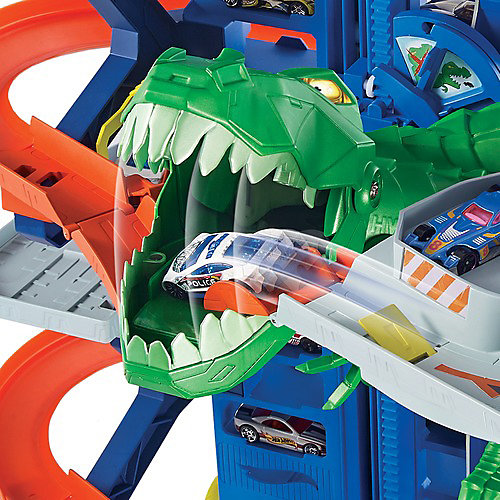Автотрек Hot Wheels City "Невообразимый гараж с тираннозавром" от Mattel