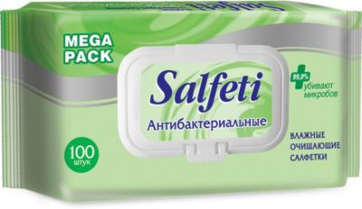 Влажные антибактериальные салфетки Salfeti №100, с клапаном