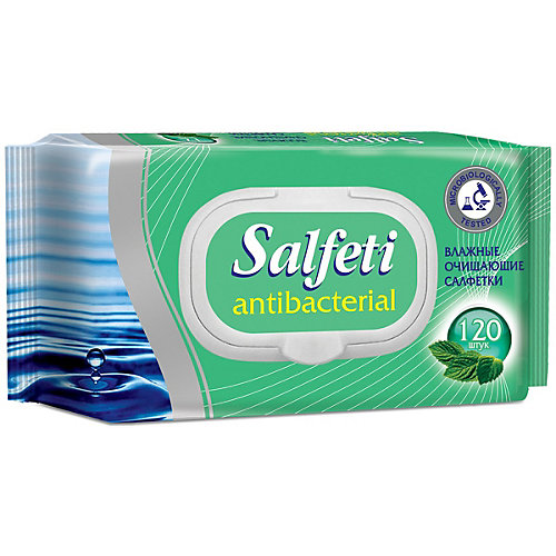 Влажные антибактериальные салфетки Salfeti №120, с клапаном