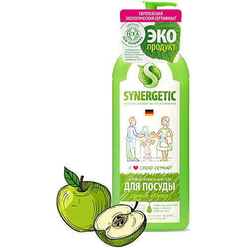 Средство концентрированное для мытья посуды и фруктов Synergetic Яблоко, 1 л