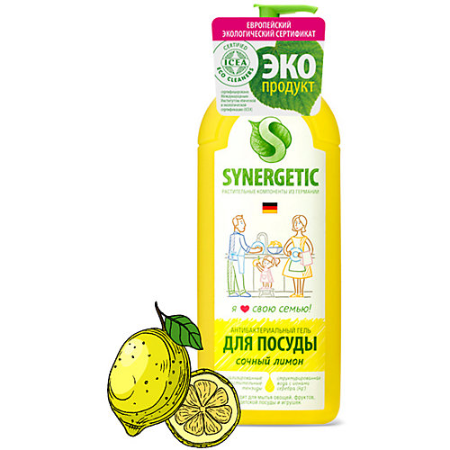 Средство концентрированное для мытья посуды и фруктов Synergetic Лимон, 1 л