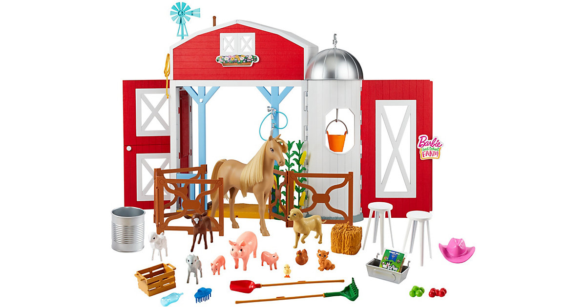 Spielzeug/Puppen: Mattel Barbie Spaß auf dem Bauernhof Scheunen-Spielset mit Tieren und Zubehör