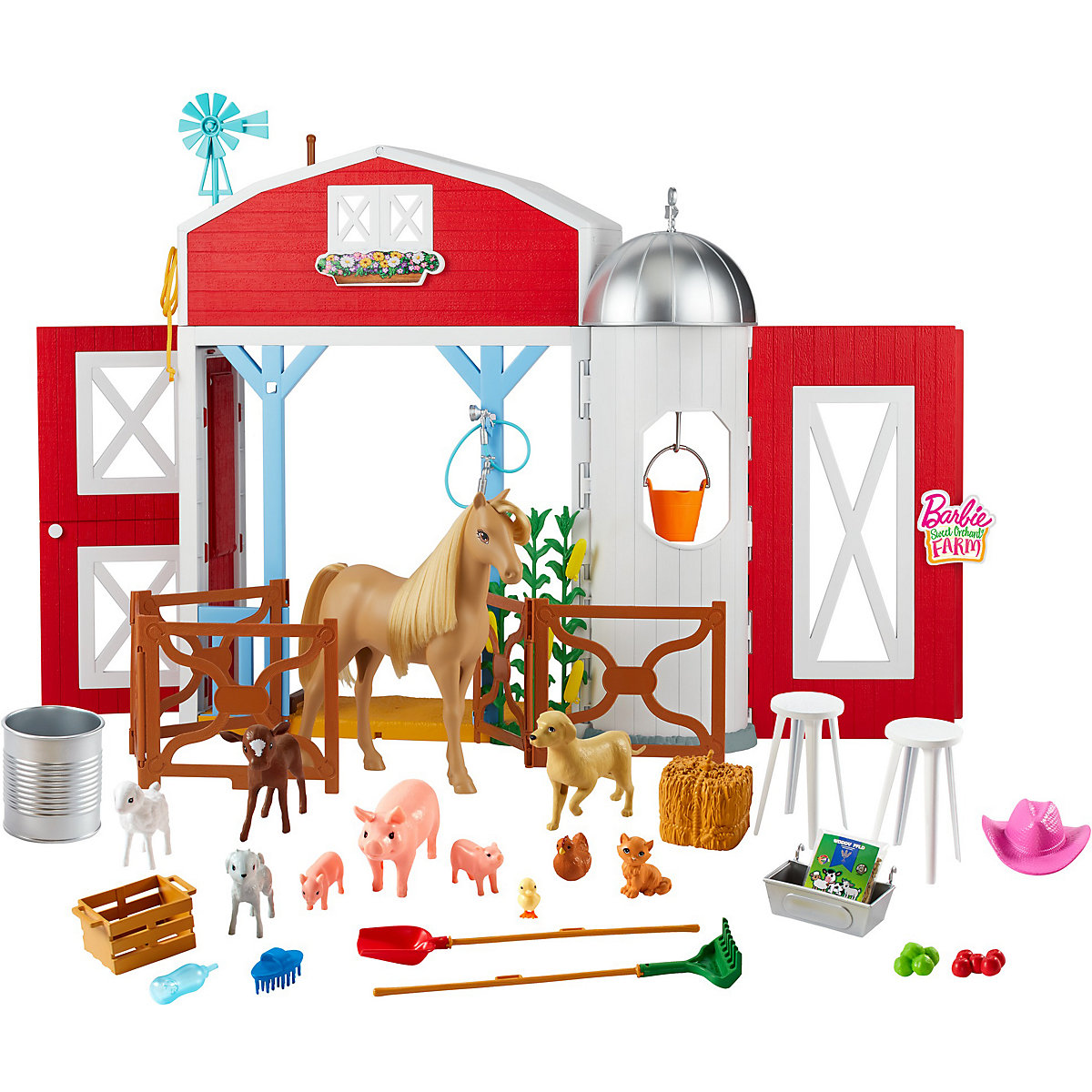 Barbie Spaß auf dem Bauernhof Scheunen-Spielset mit Tieren und Zubehör