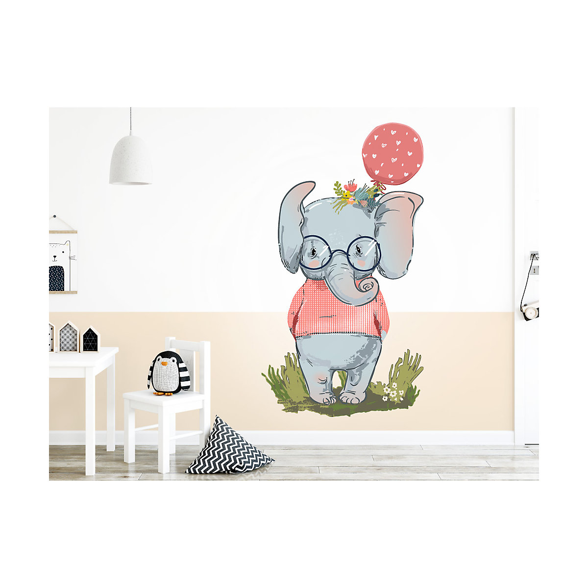 wandtattoo pastell elefant mit luftballon und pullover