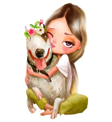 wandtattoo aquarell madchen mit hund und blumen dekodino mytoys