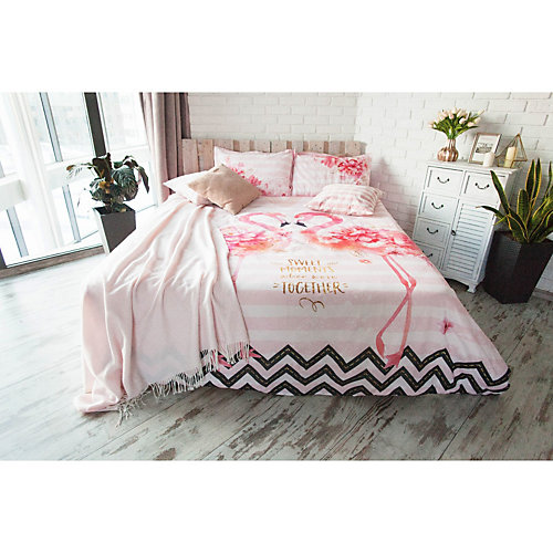 Комплект постельного белья Этель Flamingo, евро - розовый