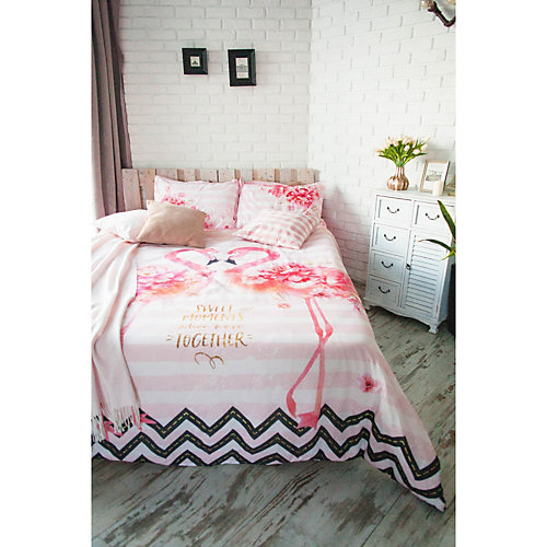 Комплект постельного белья Этель Flamingo, евро - розовый