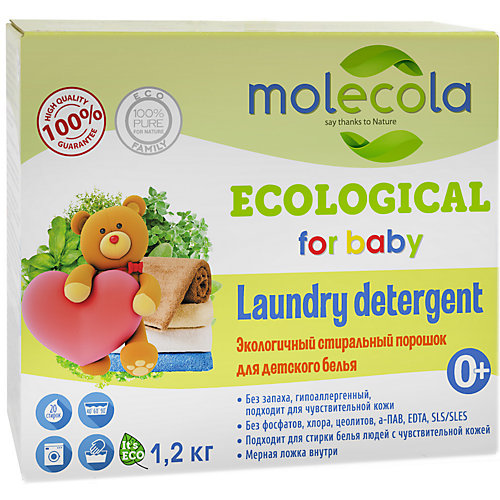 Molecola Экологичный стиральный порошок Molecola для белого и цветного детского белья, 1,2 кг