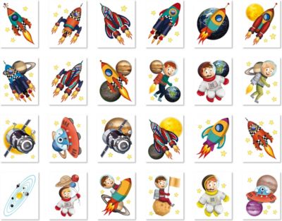 Mini-Tattoos Rakete & Planeten, 24 Stück 2