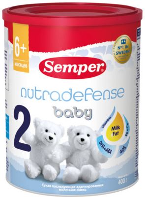 Молочная смесь Semper nutradefense baby 2, с 6 мес, 400 г