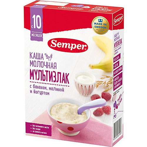 Сухая молочная каша Semper мультизлак с бананом, малиной и йогуртом, с 10 мес, 200 г от Semper