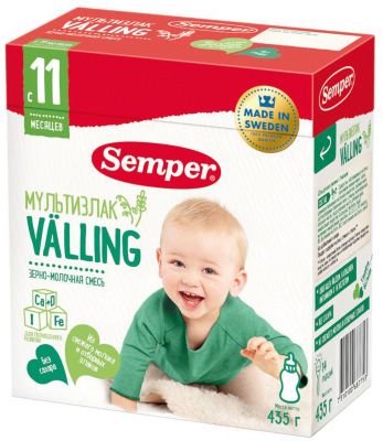 Cухая зерно-молочная смесь Semper Мультизлаковый Valling, с 11 мес, 435 г