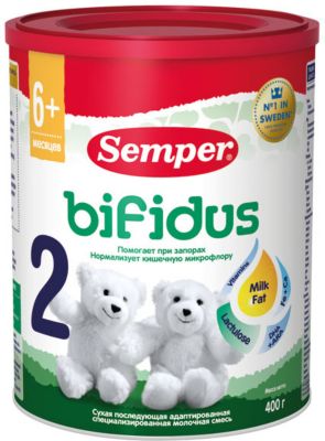 Молочная смесь Semper bifidus 2, с 6 мес, 400 г