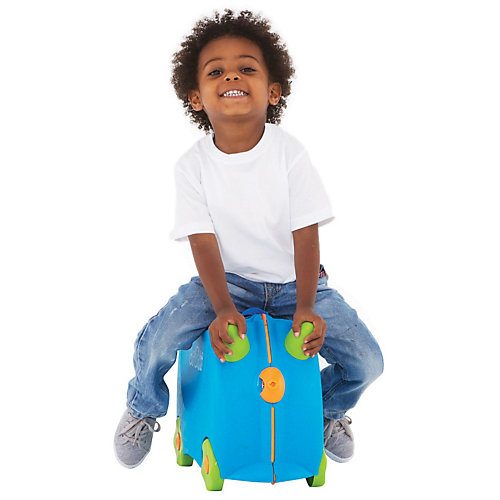 Голубой чемодан на колесиках от TRUNKI