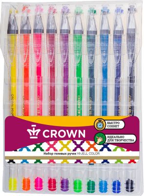 Набор гелевых ручек Crown Hi-jell color, 10 цветов