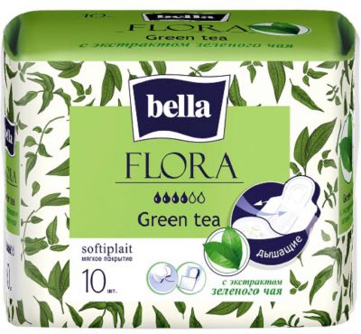 Прокладки Bella Flora Green tea с экстрактом зеленого чая,  4 капли, 10 шт