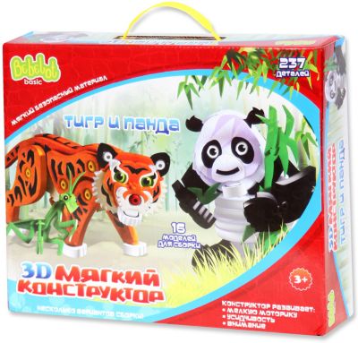 Мягкий 3D конструктор Bebelot Тигр и панда, 237 деталей