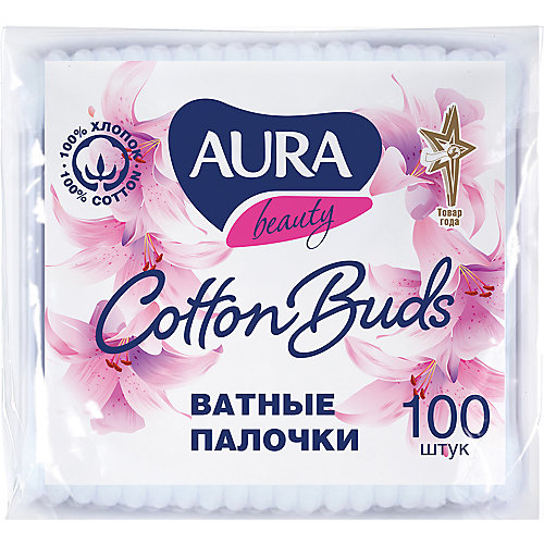 Ватные палочки AURA, 100 шт