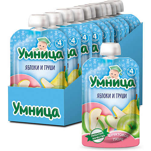 Пюре Умница яблоки и груши, с 4 мес, 12 шт по 100 г от Бабушкино Лукошко