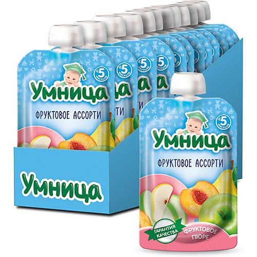 Пюре Умница фруктовое ассорти, с 5 мес, 12 шт по 100 г от Heinz