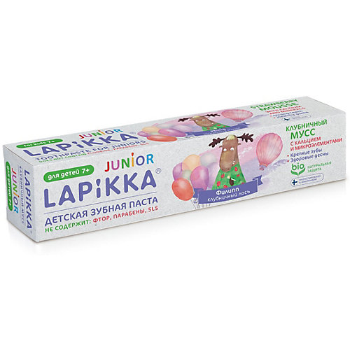 Зубная паста Lapikka Junior Клубничный мусс с кальцием и микроэлементами, 74 г
