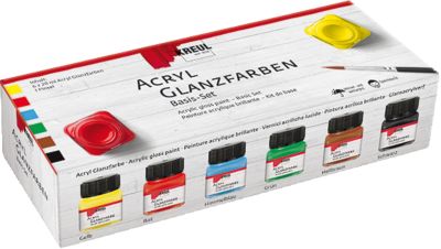 Hobby Line Acryl Glanzlackfarbe, 6 x 20 ml + Pinsel