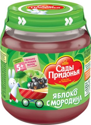 Пюре Сады Придонья яблоко смородина с 5 мес, 12 шт по 120 г