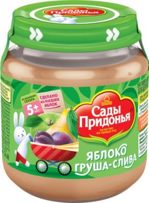Пюре Сады Придонья яблоко груша слива с 5 мес, 12 шт по 120 г