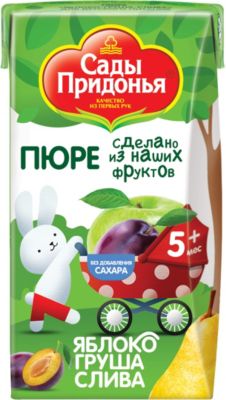 Пюре Сады Придонья яблоко груша слива с 5 мес, 18 шт по 125 г