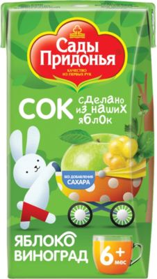 Сок Сады Придонья яблоко виноград с 6 мес, 18 шт по 125 г