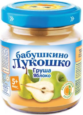 Пюре Бабушкино Лукошко груша яблоко, с 4 мес, 6 шт х 100 г