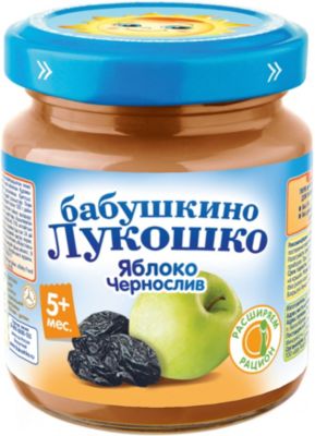 Пюре Бабушкино Лукошко яблоко чернослив, с 5 мес, 6 шт х 100 г