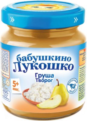 Пюре Бабушкино Лукошко груша творог, с 5 мес, 6 шт х 100 г