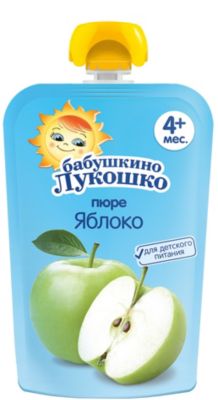 Пюре Бабушкино Лукошко яблоко, с 4 мес, 12 шт х 90 г