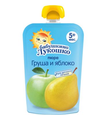 Пюре Бабушкино Лукошко груша и яблоко, с 5 мес, 12 шт х 90 г