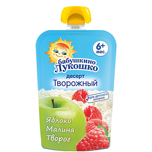 Пюре Бабушкино Лукошко яблоко малина творог, с 6 мес, 12 шт х 90 г от Бабушкино Лукошко