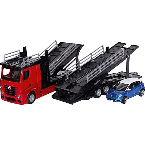 Игровой набор Bburago Street fire Mercedes-benz actors multicar carrier, 1:43 красный от Bburago