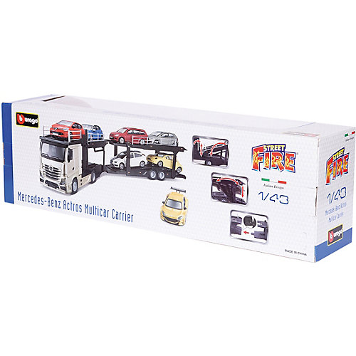 Игровой набор Bburago Street fire Mercedes-benz actors multicar carrier, 1:43 красный от Bburago