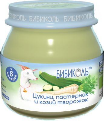 Пюре Бибиколь цукини, пастернак и козий творожок с 6 мес, 6 шт по 80 г