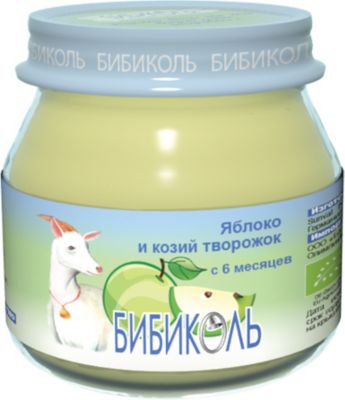 Пюре Бибиколь яблоко и козий творожок с 6 мес, 6 шт по 80 г